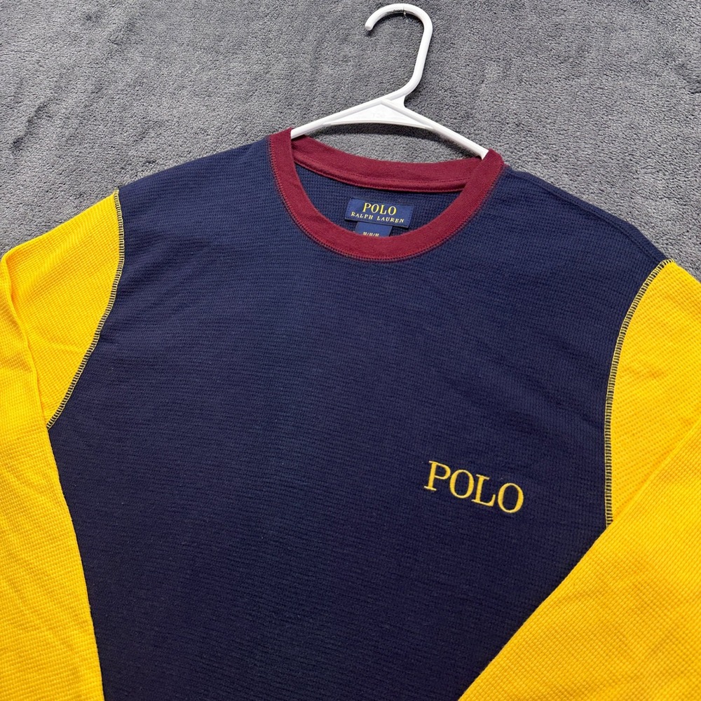 Polo Ralph Lauren Waffle Thermal Shirt Mens Medium Preppy Colorblock Long Sleeve